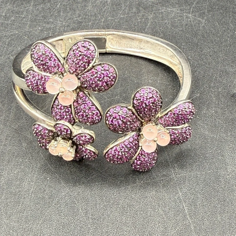Moonstone Flower‎ Purple Sterling Silver Set Pendant Earrings Bracelet Garnet